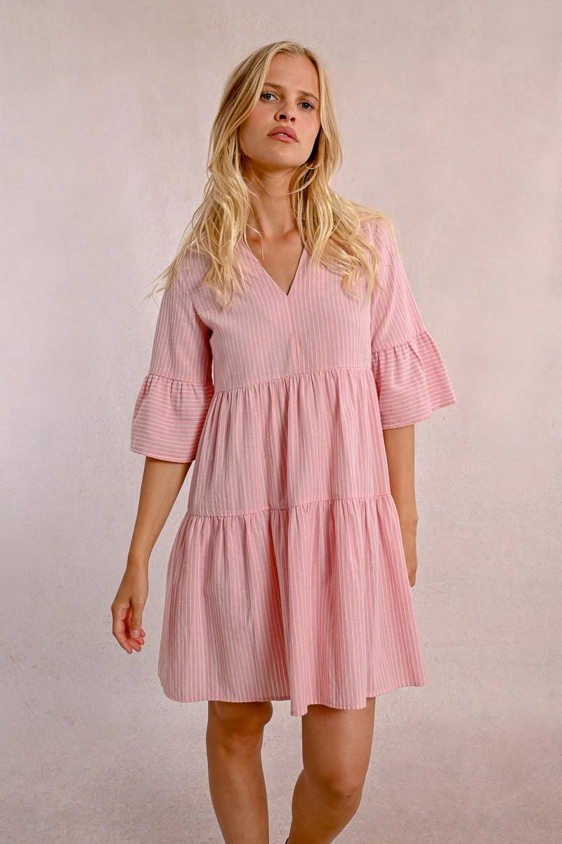 molly bracken pink dress Molly Bracken Pink Leaf Print Ruffle Sleeve Mini Dress Ribbon Rouge Boutiques