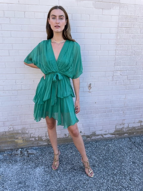 NT Short Silky Ruffle Crossover Dress