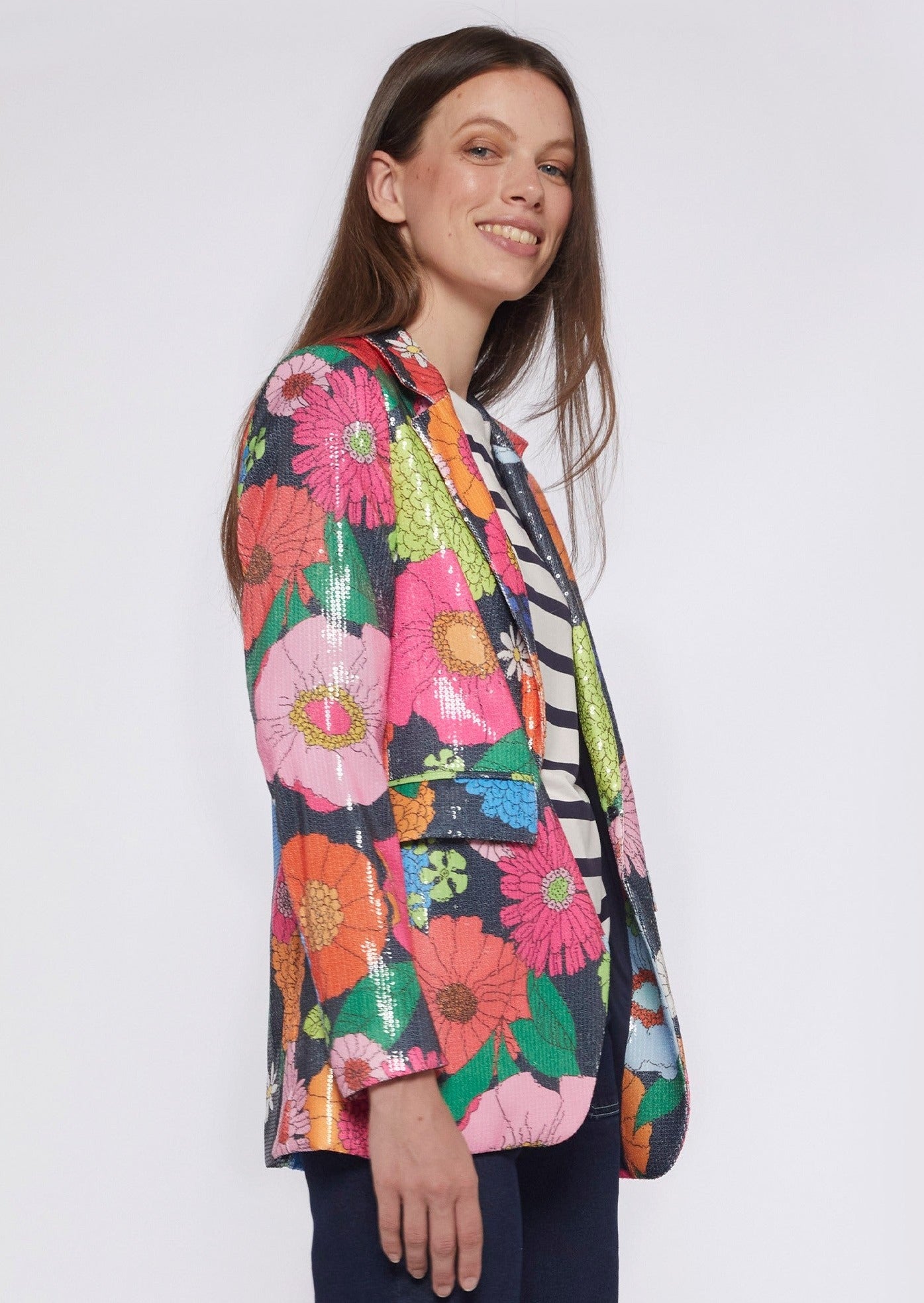 Vilagallo Andrea Maxi Flower Sequin Blazer - Multicolour