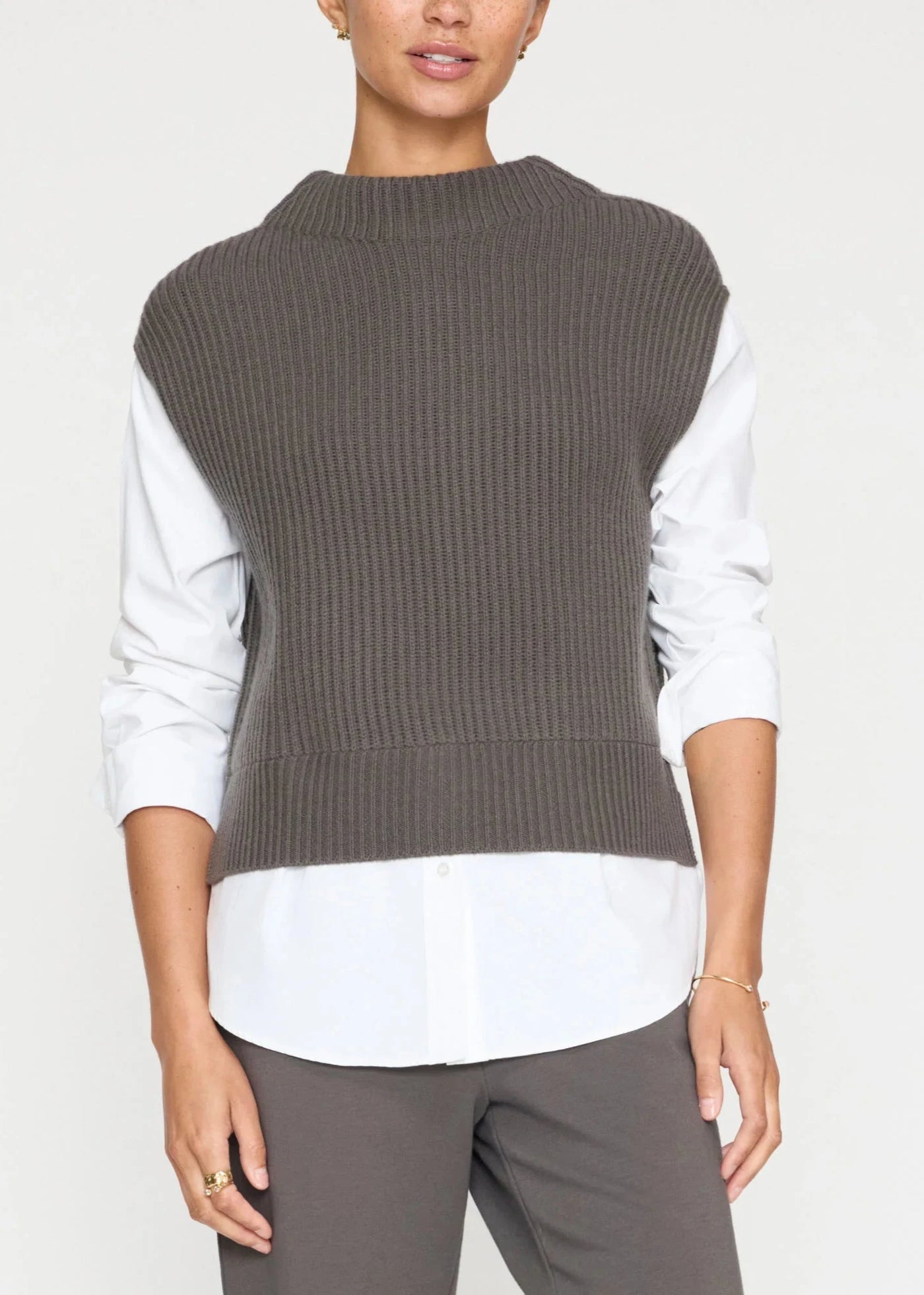 Brochu Walker Joni Layered Looker Top Hunter/White