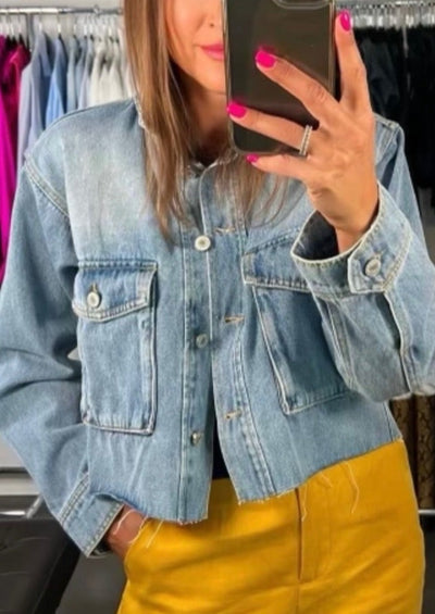 The Pink Door Cropped Denim Jacket - Light Wash