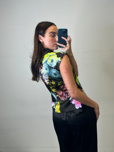 Max Volmary Floral Cuff Sleeve Mockneck Top