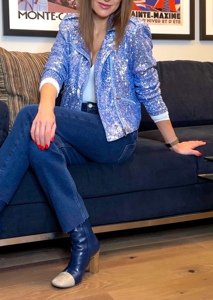 Generation Love Robin Sequin Jacket - Chambray Blue