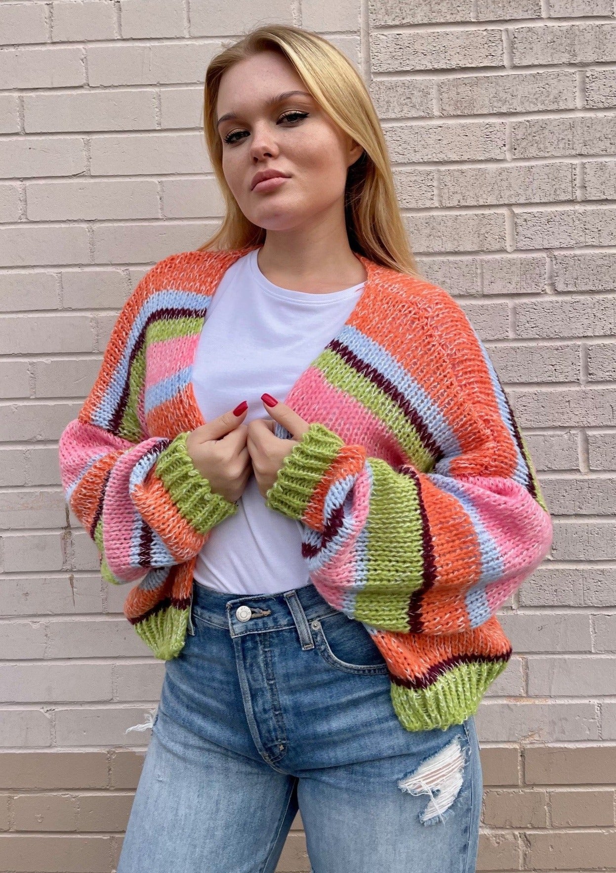 The Pink Door Striped Cardi - Multi Color