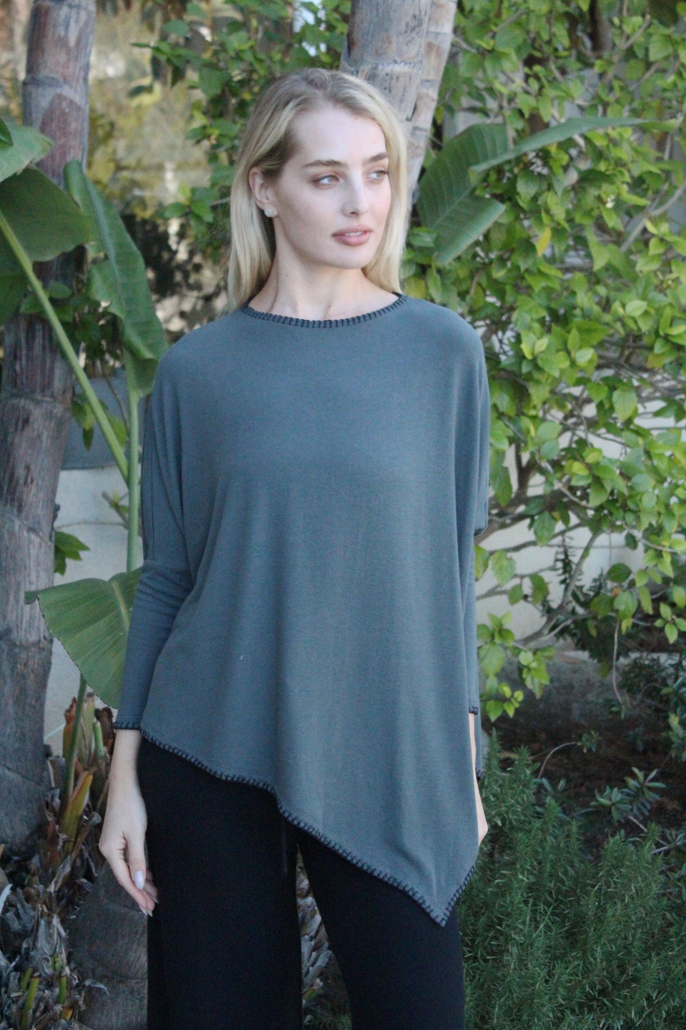 Stark X Soft Blanket Stitch Asymmetrical Top - Ash/Black