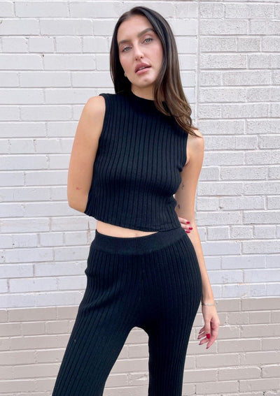 The Pink Door Knit High Neck Sleeveless Tank - Black