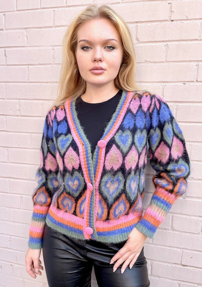 Heart Print Cardigan - Pink