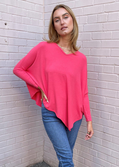 Stark X Soft Solid Asymmetrical V Neck Top - Rouge