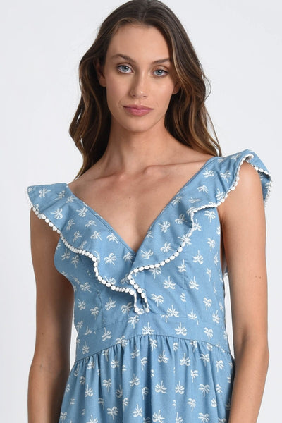 Molly Bracken High Low Dress w/ Ruffle Sleeve Detail - Blue