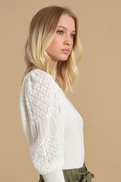 Molly Bracken Balloon Sleeve Knit Sweater - White