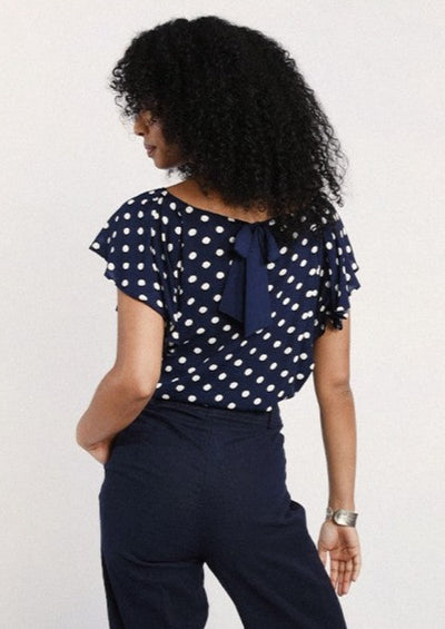 Molly Bracken Petal Sleeves Polka Dot Print Top - Navy