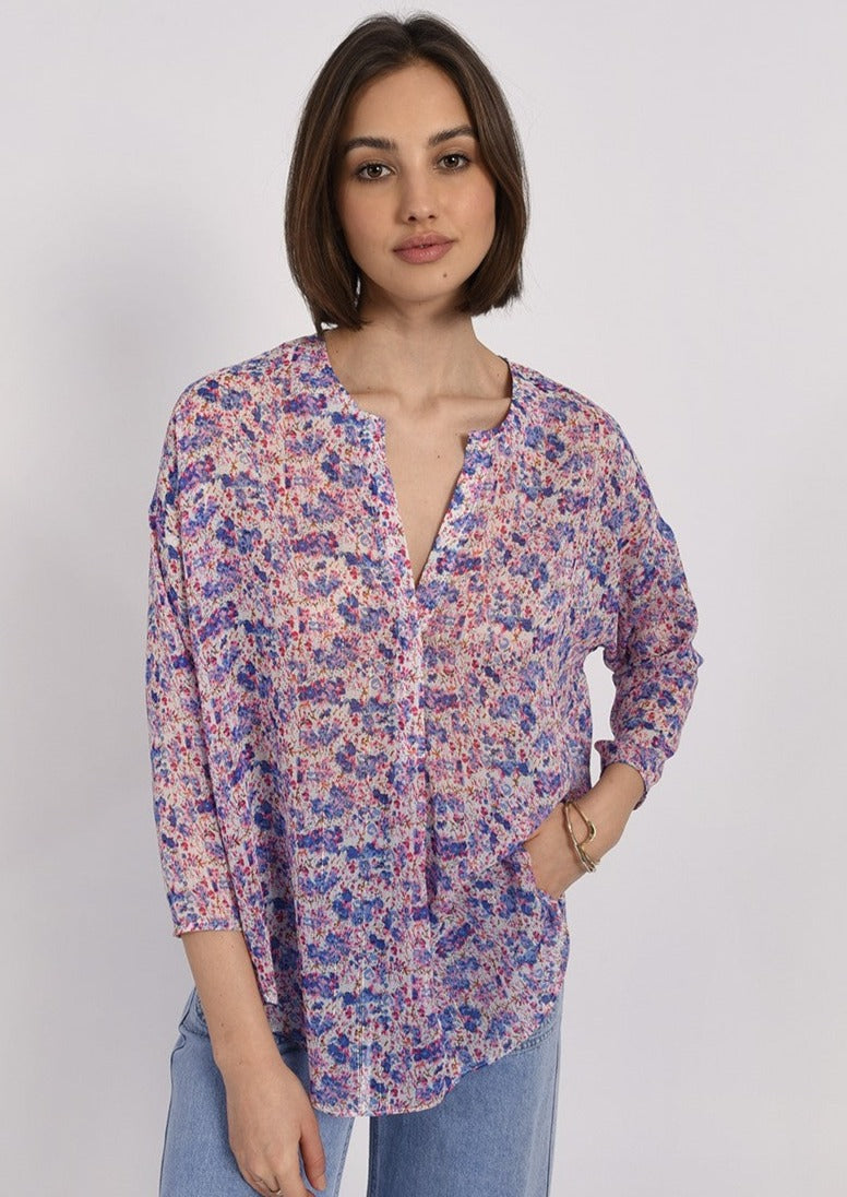 Molly Bracken Flare Printed Blouse  - Off White Rose