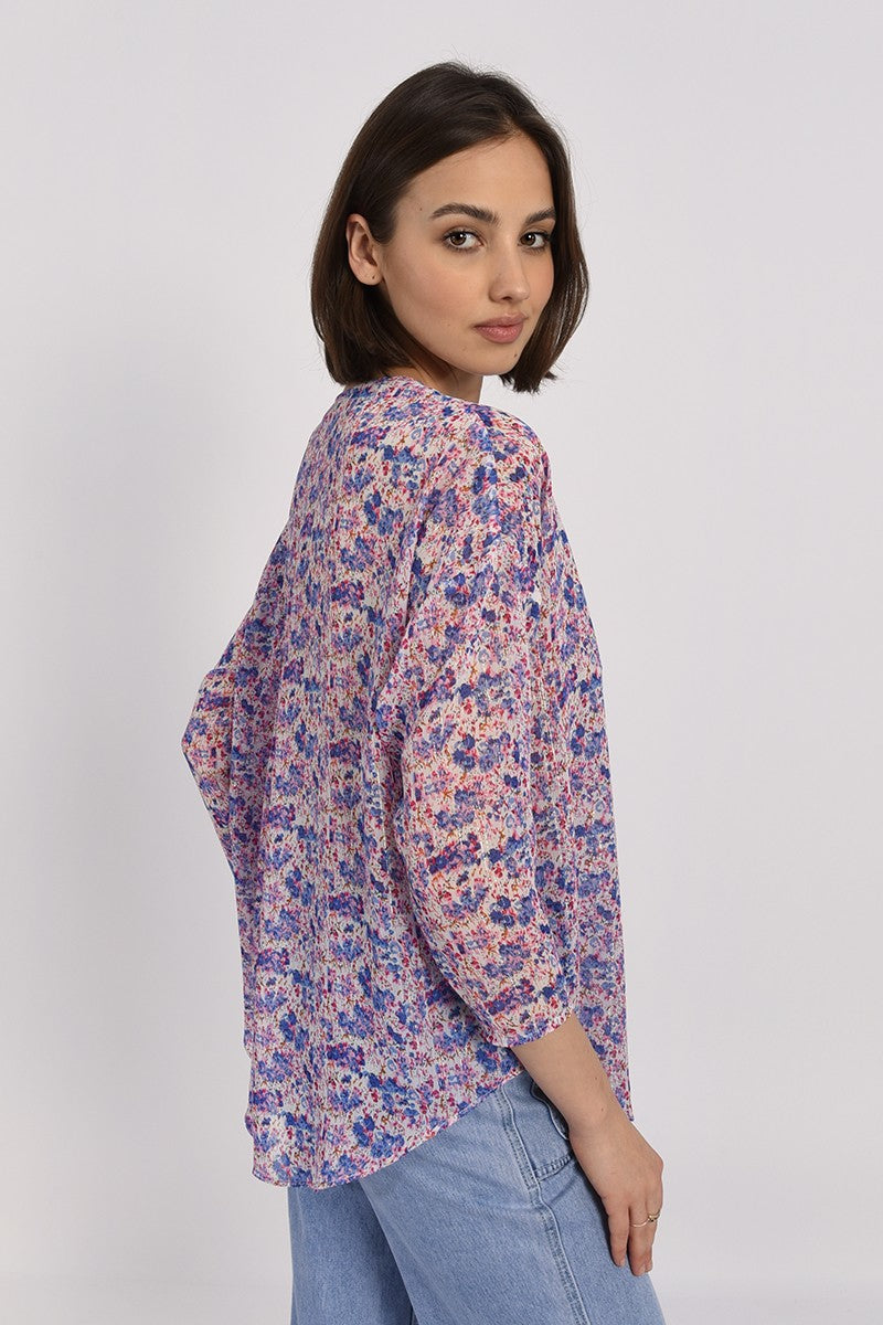 Molly Bracken Flare Printed Blouse  - Off White Rose