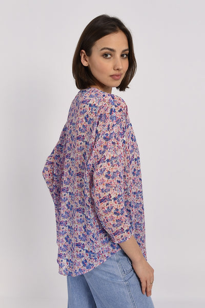 Molly Bracken Flare Printed Blouse  - Off White Rose