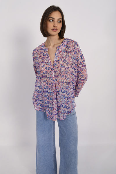Molly Bracken Flare Printed Blouse  - Off White Rose