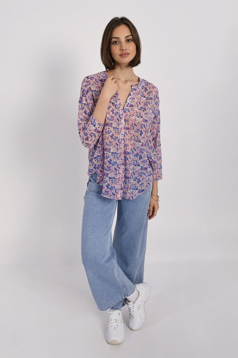 Molly Bracken Flare Printed Blouse  - Off White Rose