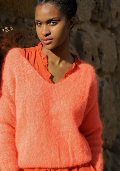 American Dreams V-neck Mohair Sweater - Orange