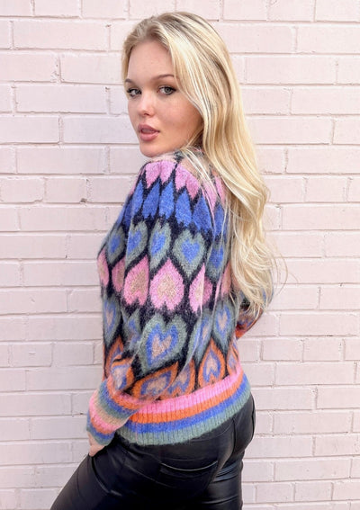 Heart Print Cardigan - Pink