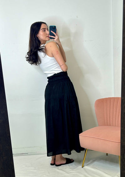 Stark X Poplin Elastic Waist Long Skirt - Black