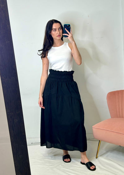 Stark X Poplin Elastic Waist Long Skirt - Black