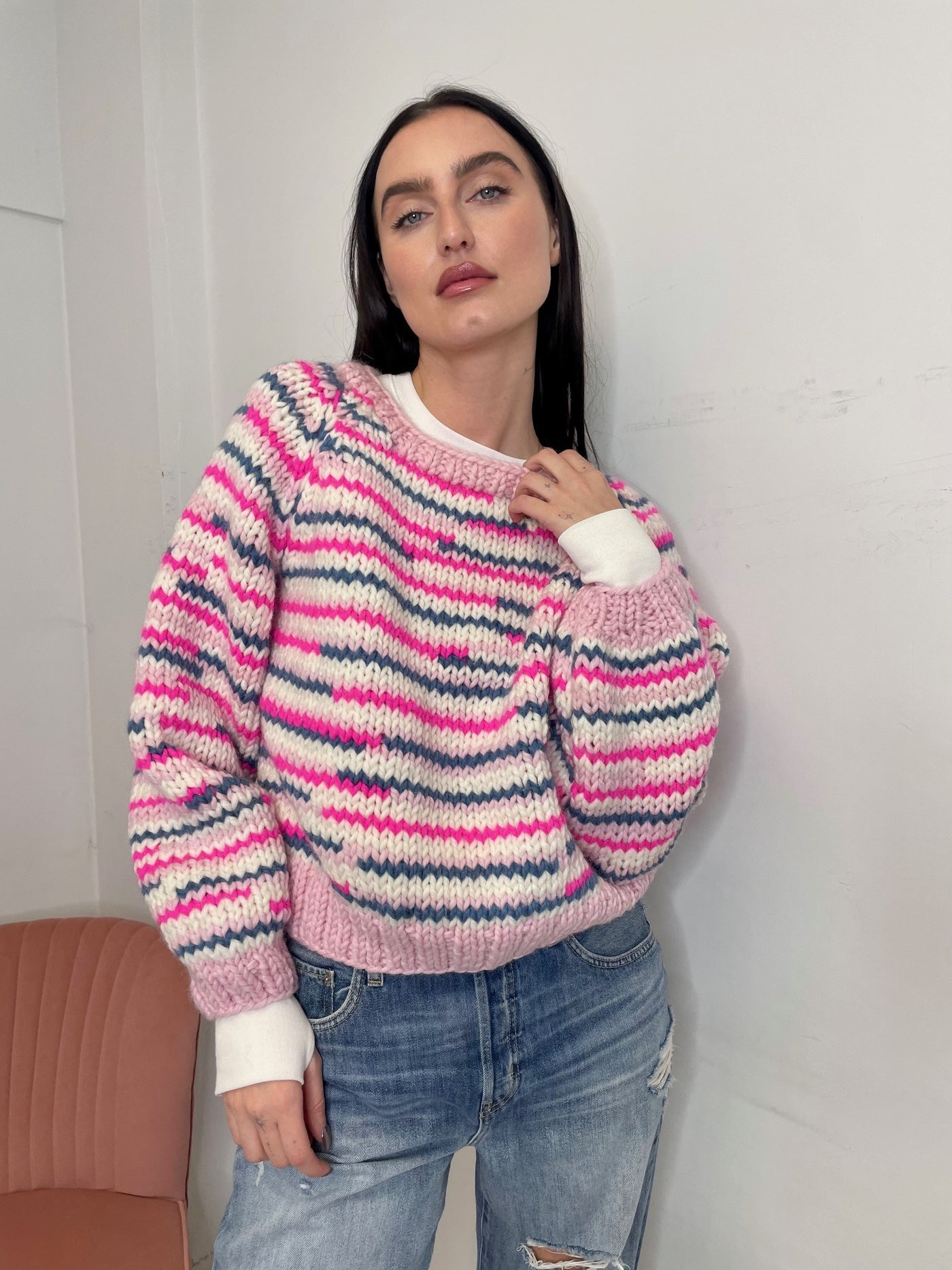 GOGO No Waste Wool Pullover - Strawberry Pink/Multicolour