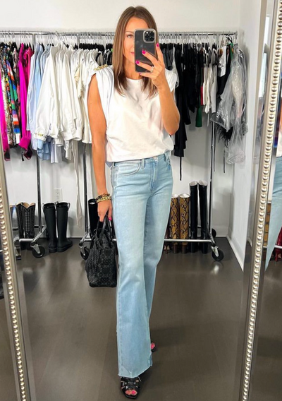 The Pink Door Flared Plain Denim - Light Wash