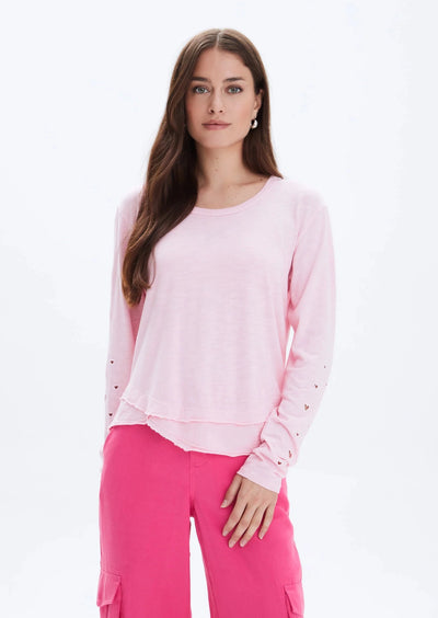 CHRLDR Eyelet Hearts Mock Layer L/S Top - Blush