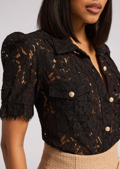 Generation Love Maude Puff Sleeve Lace Shirt - Black