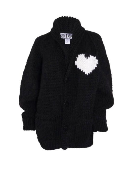 GOGO Classic Long Heart Wool Cardi - Black/Snow