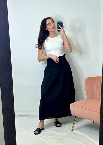 Stark X Poplin Elastic Waist Long Skirt - Black