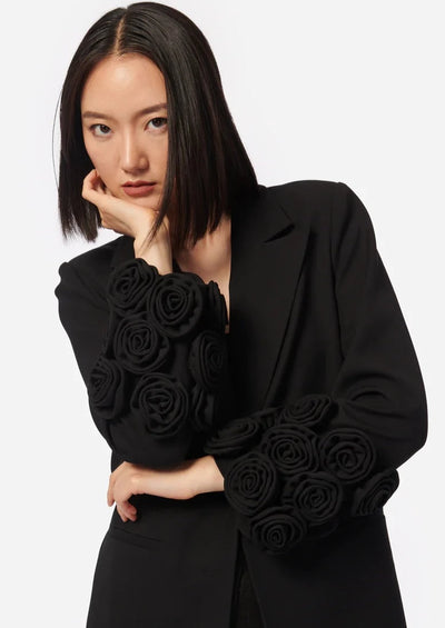 CAMI Noelani Coat w/ Rosette Sleeve Detailing - Black