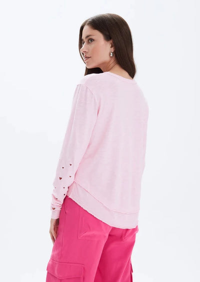 CHRLDR Eyelet Hearts Mock Layer L/S Top - Blush