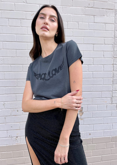 The Pink Door Rhinestone Mid Length Skirt - Black
