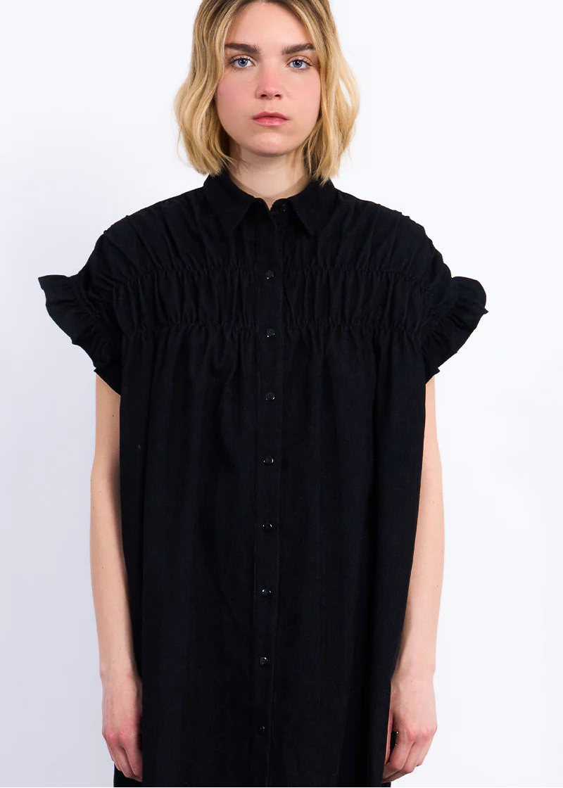 Molly Bracken Corduroy Ruched Detail Shirt Dress Black