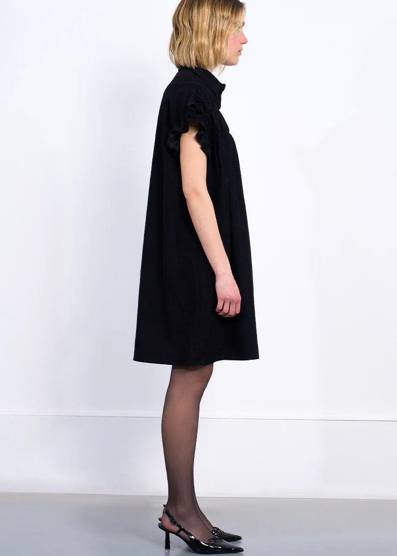 Molly Bracken Corduroy Ruched Detail Shirt Dress Black