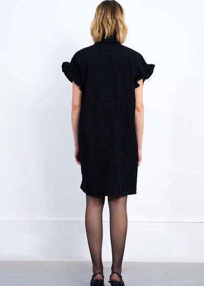Molly Bracken Corduroy Ruched Detail Shirt Dress Black