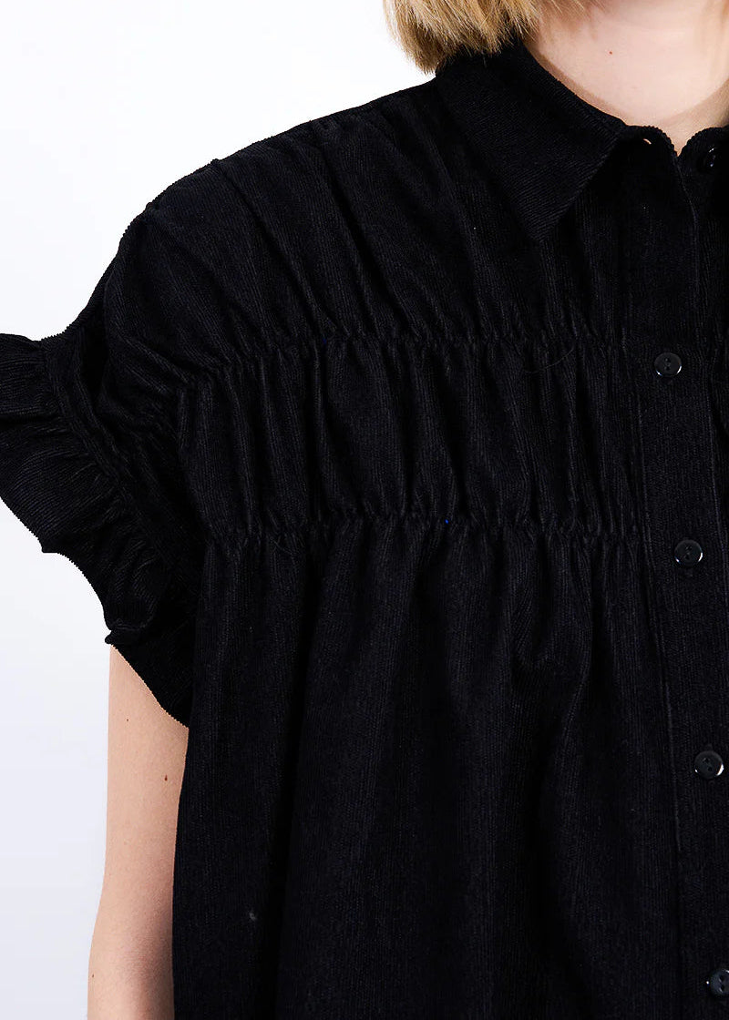 Molly Bracken Corduroy Ruched Detail Shirt Dress Black