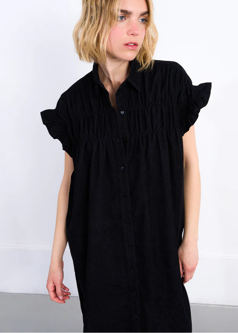 Molly Bracken Corduroy Ruched Detail Shirt Dress Black