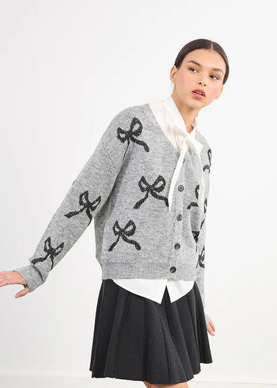 Molly Bracken Bow Print Cardi Grey