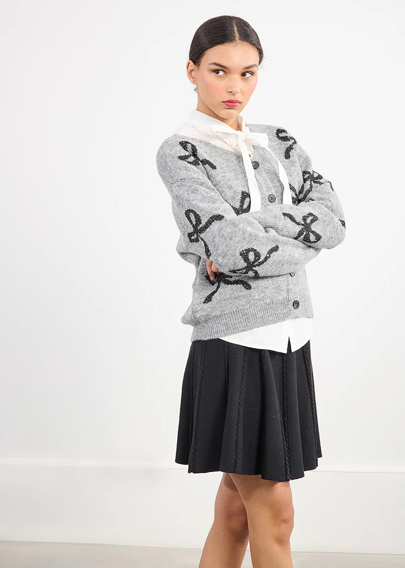 Molly Bracken Bow Print Cardi Grey