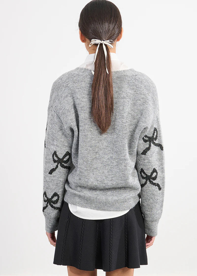 Molly Bracken Bow Print Cardi Grey