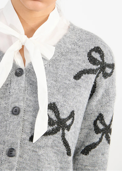Molly Bracken Bow Print Cardi Grey