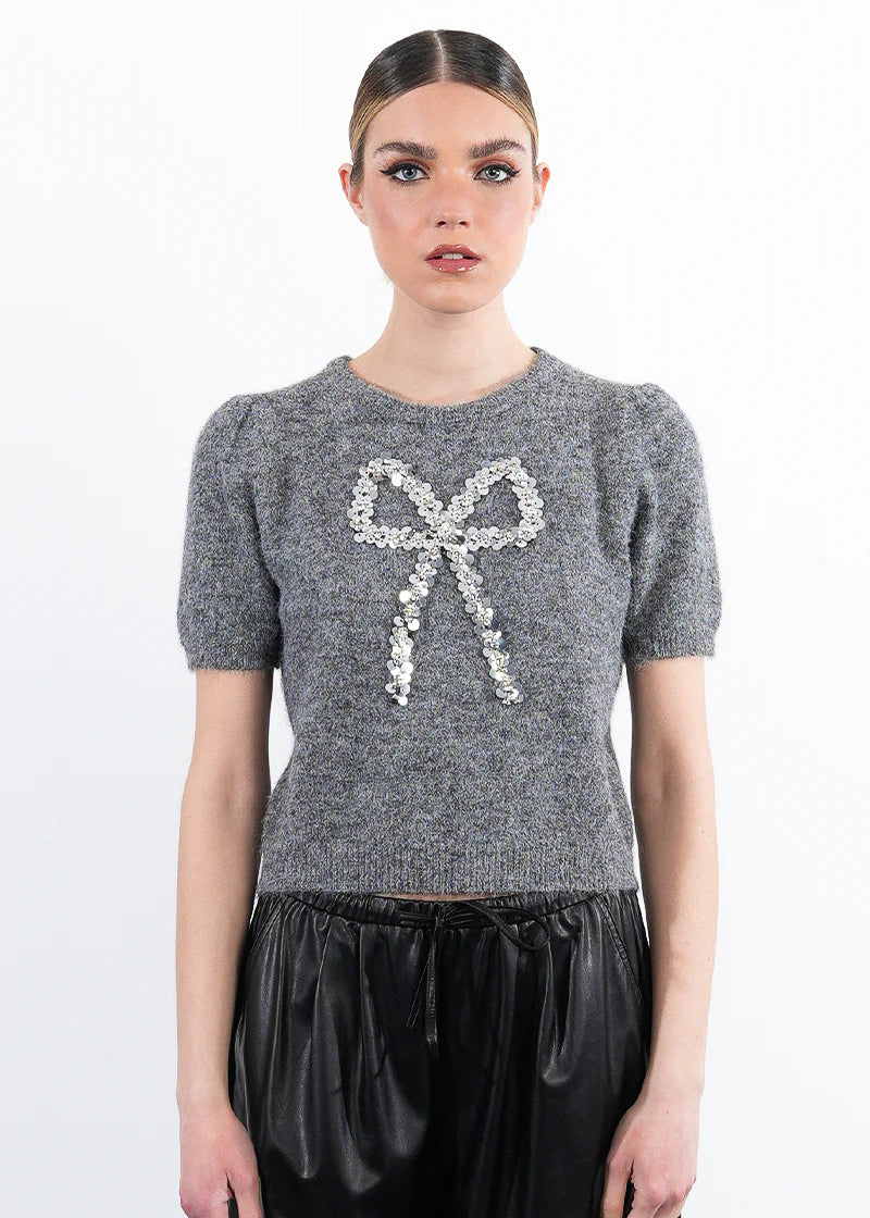 Molly Bracken Silver Bow S/S Sweater Grey