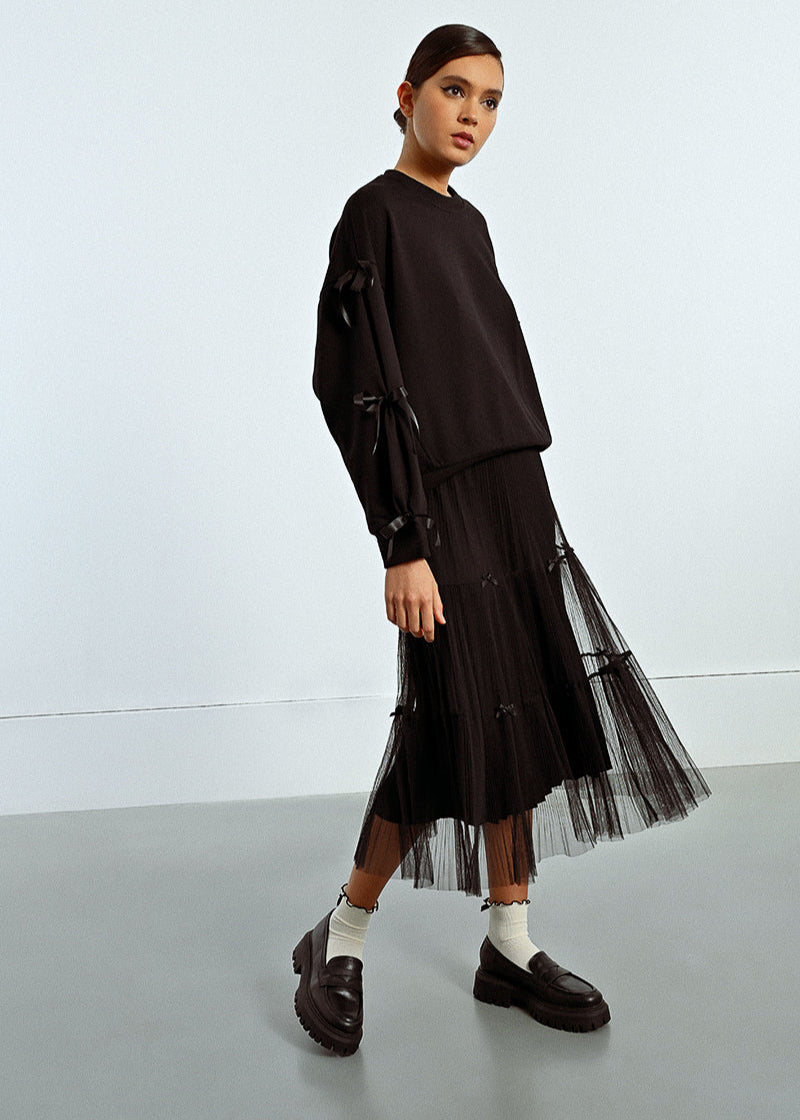 Molly Bracken Bow Detail Tulle Skirt Black