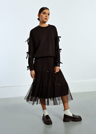 Molly Bracken Bow Detail Tulle Skirt Black