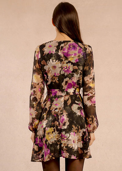 Molly Bracken Plum Floral Print Dress Black