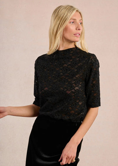 Molly Bracken Velvet Lace S/S Top Black