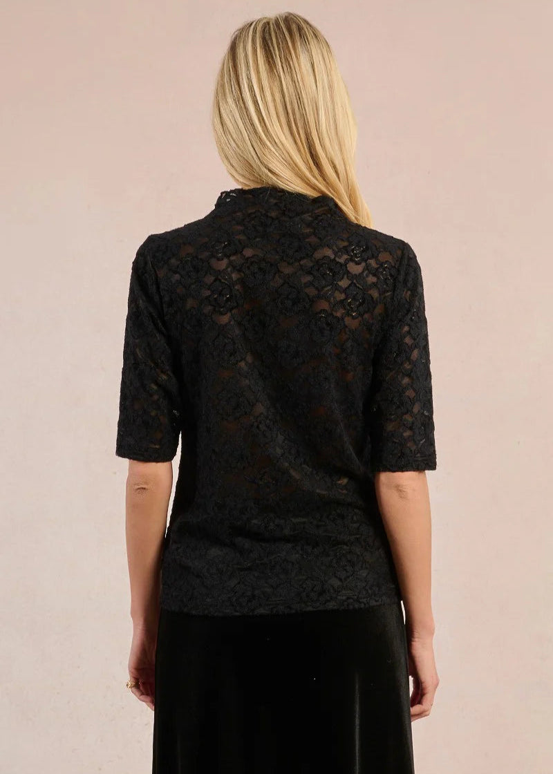 Molly Bracken Velvet Lace S/S Top Black