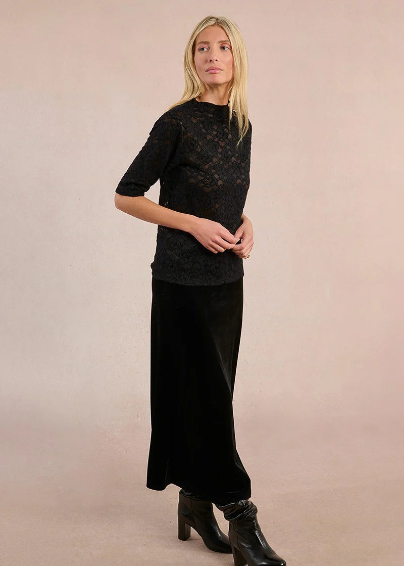 Molly Bracken Velvet Lace S/S Top Black
