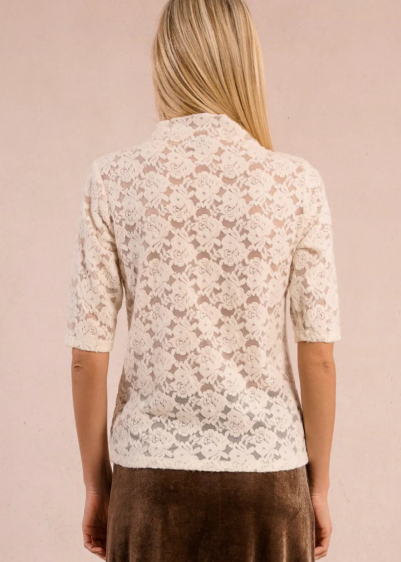 Molly Bracken Velvet Lace S/S Top OffWhite